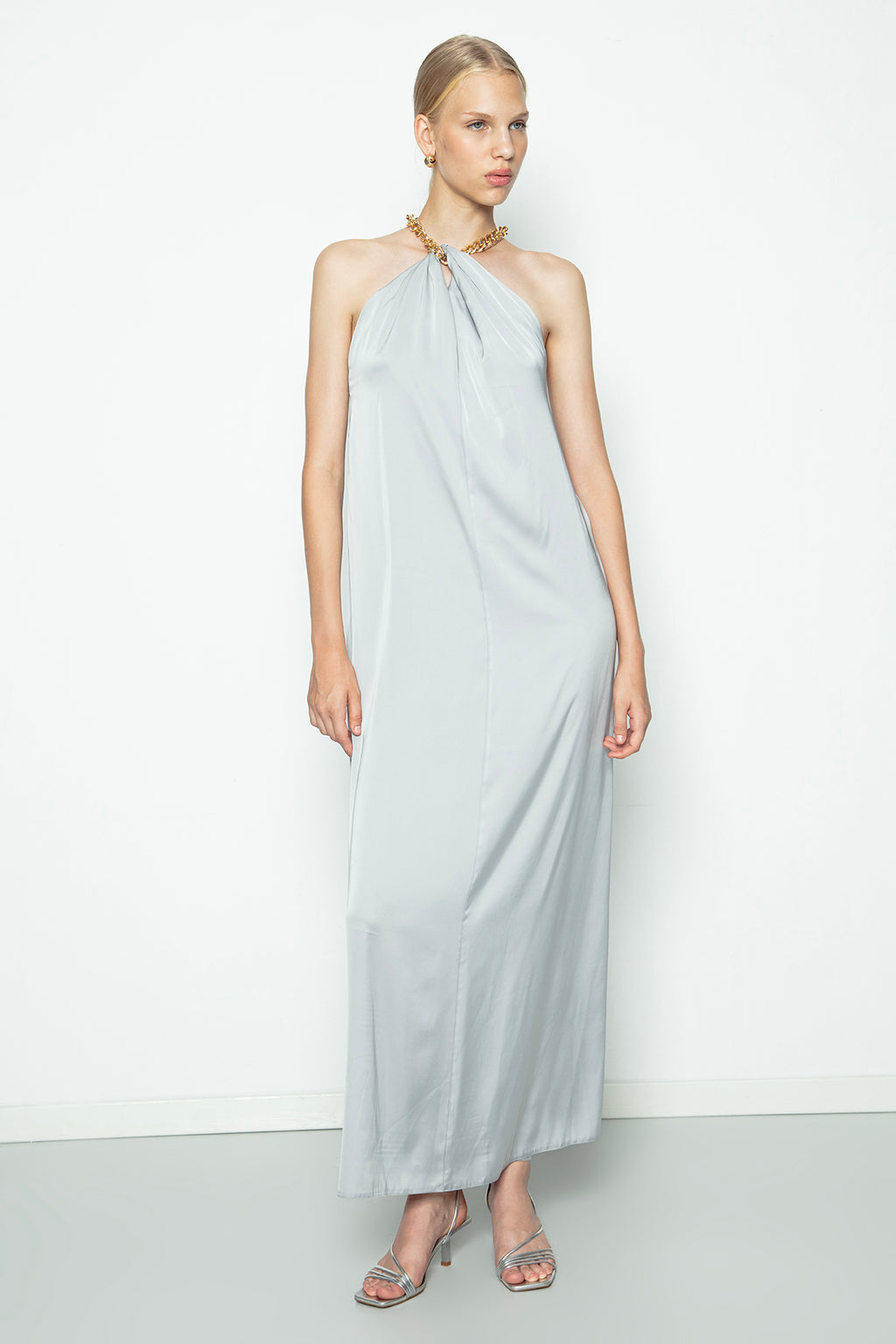 Chain Detail Satin Maxi Dress