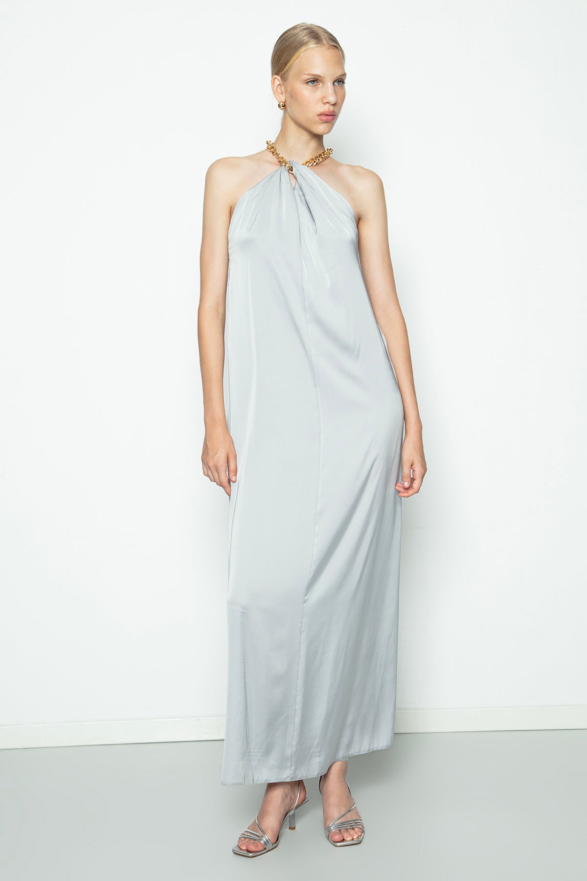 Chain Detail Satin Maxi Dress