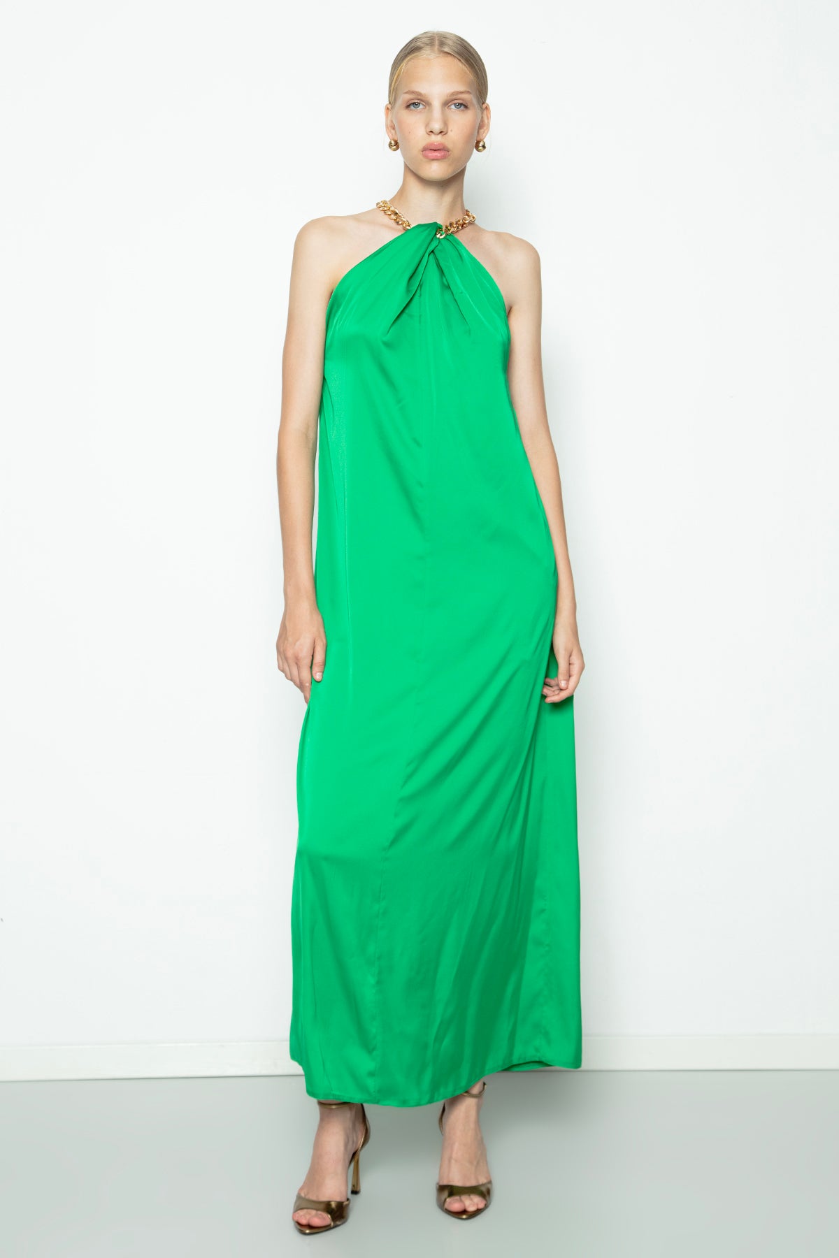Chain Detail Satin Maxi Dress