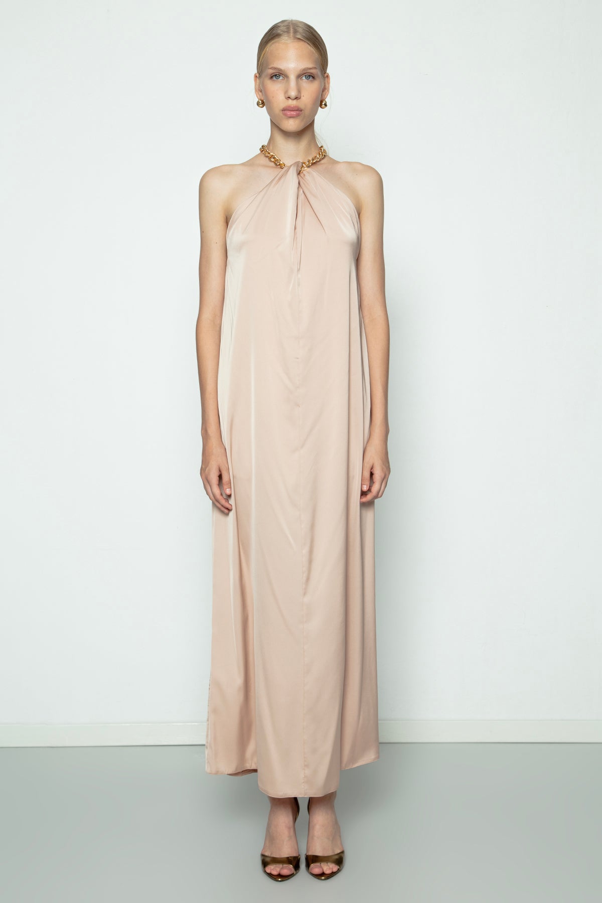 Chain Detail Satin Maxi Dress