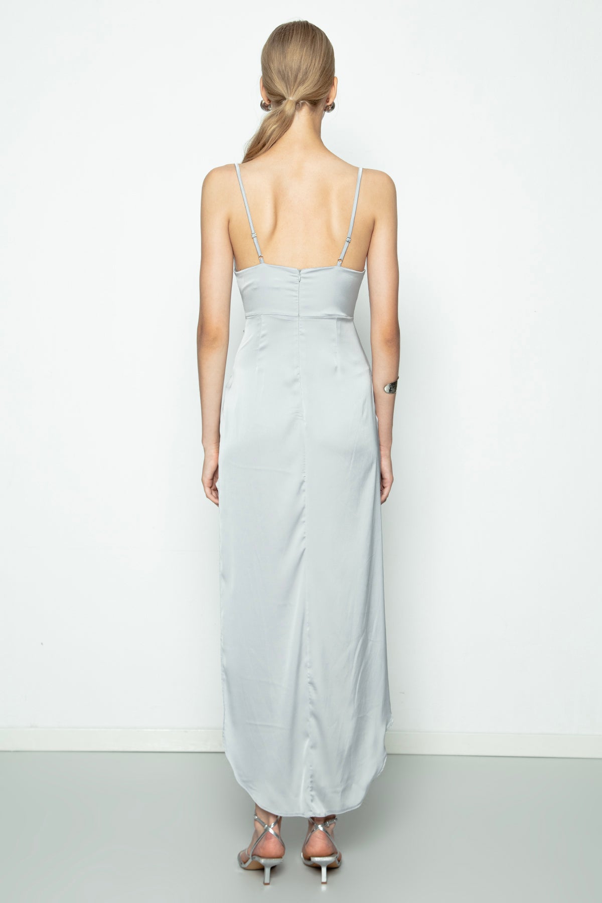 Satin Dress with Asymmetrical Hem Detail