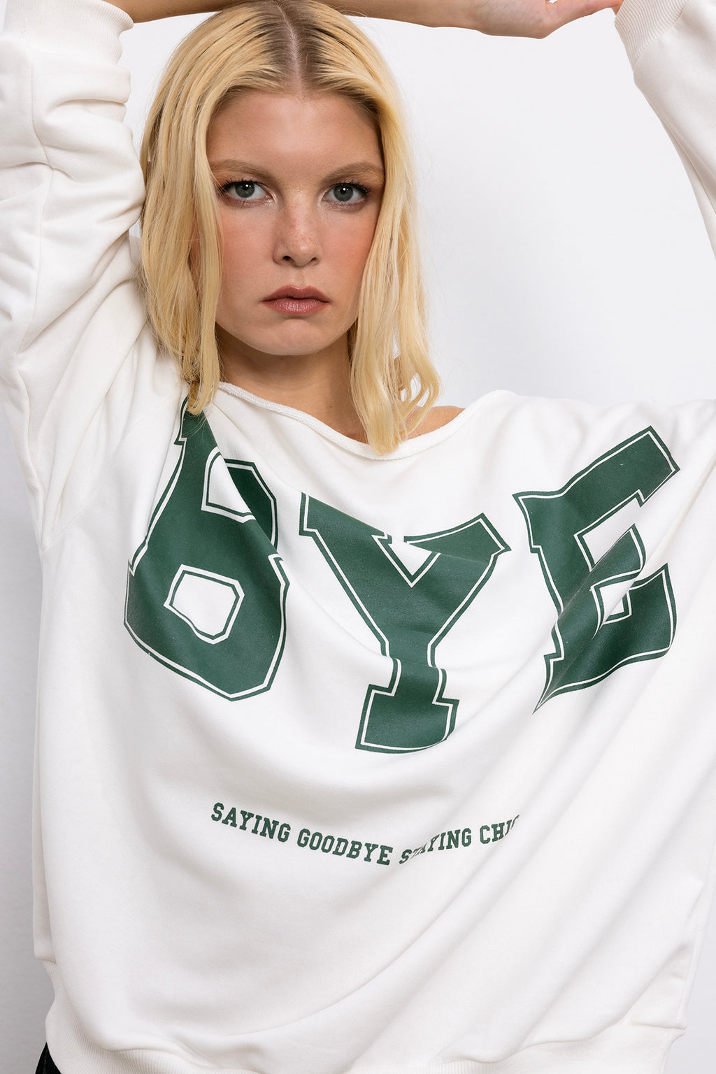 Baskılı Kayık Yakalı Sweatshirt