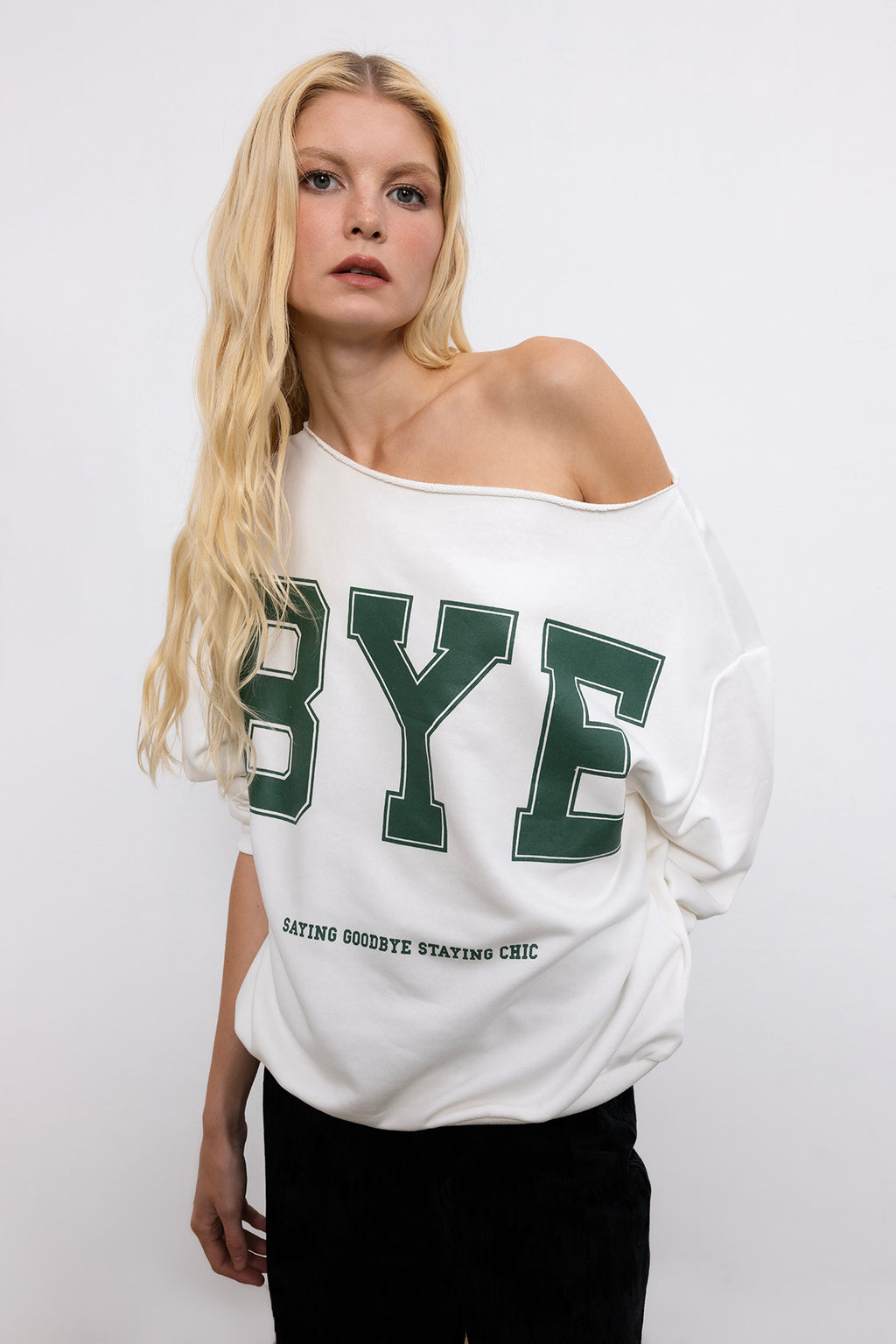 Baskılı Kayık Yakalı Sweatshirt