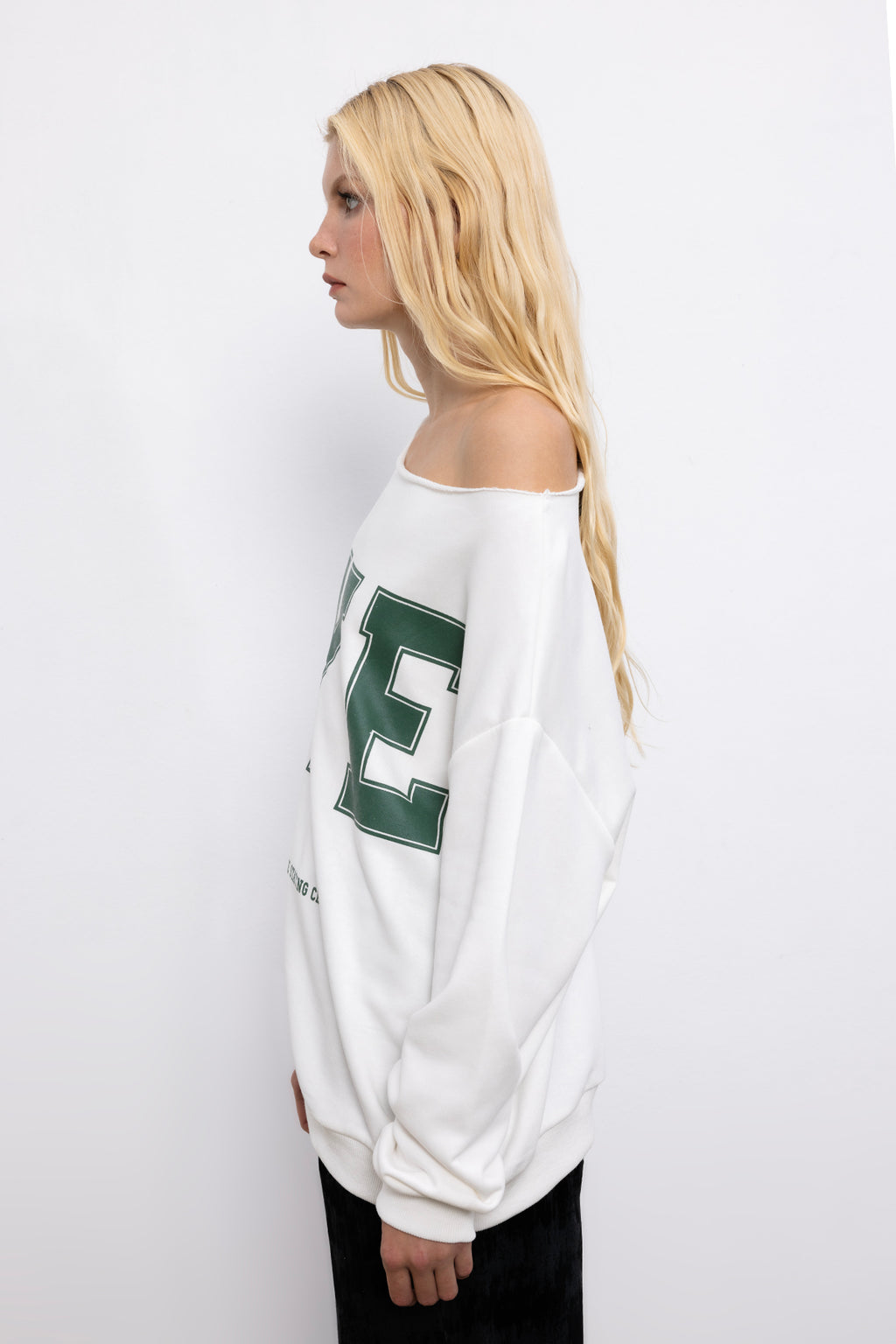 Baskılı Kayık Yakalı Sweatshirt