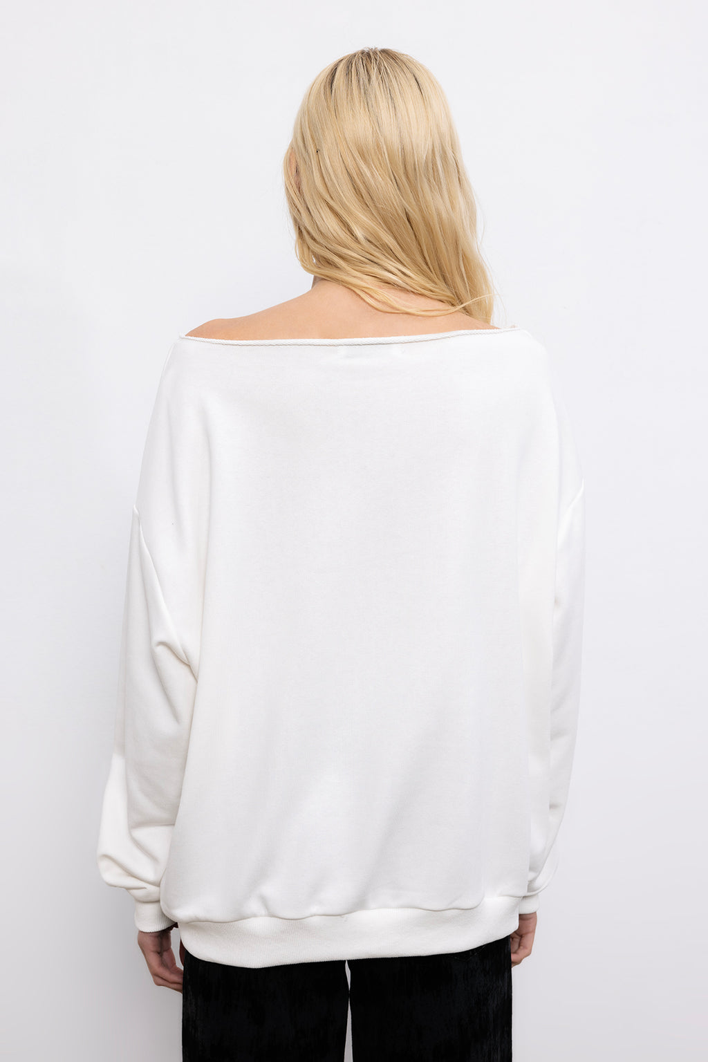Baskılı Kayık Yakalı Sweatshirt