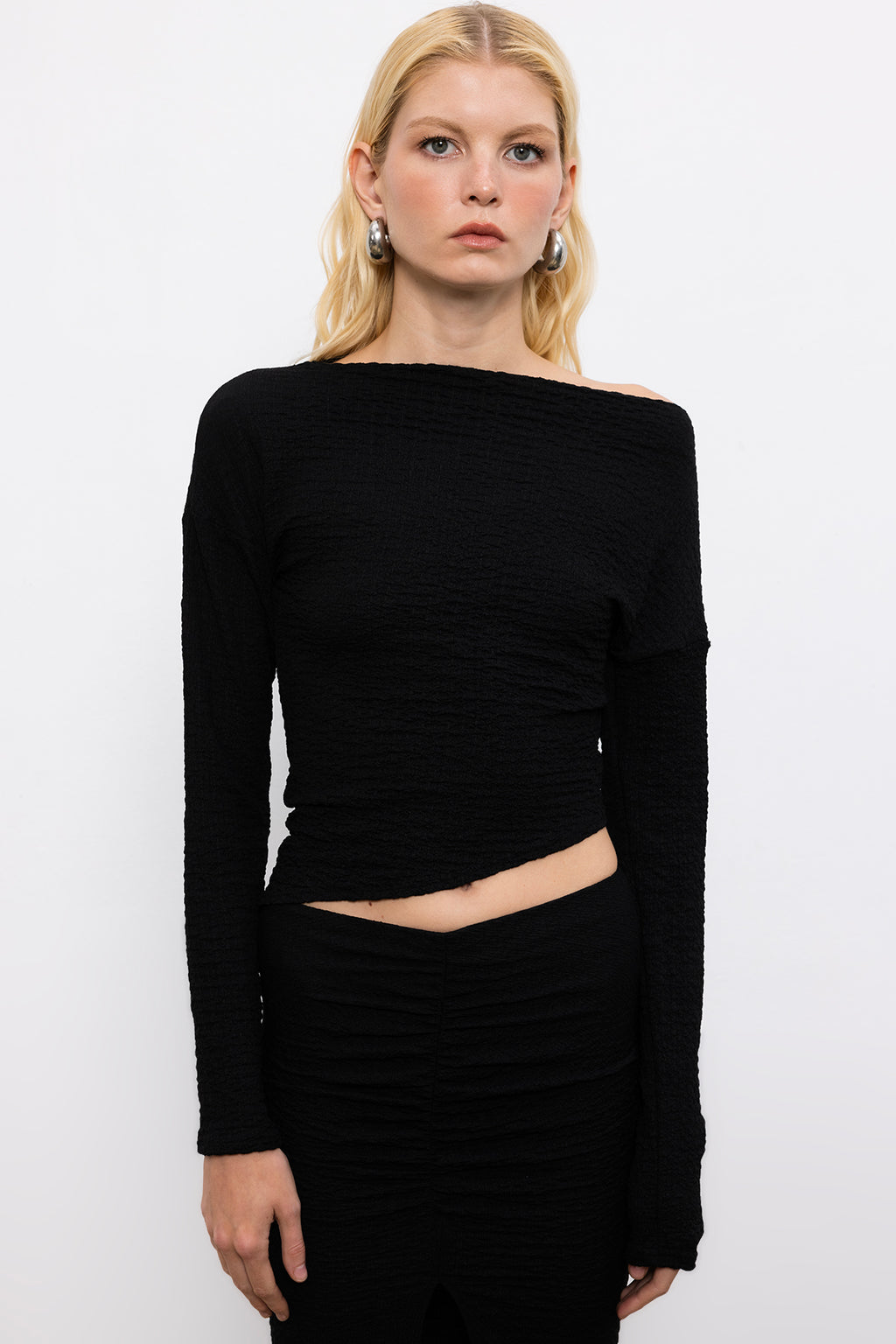 Textured Top with Asymmetrical Hem Detail