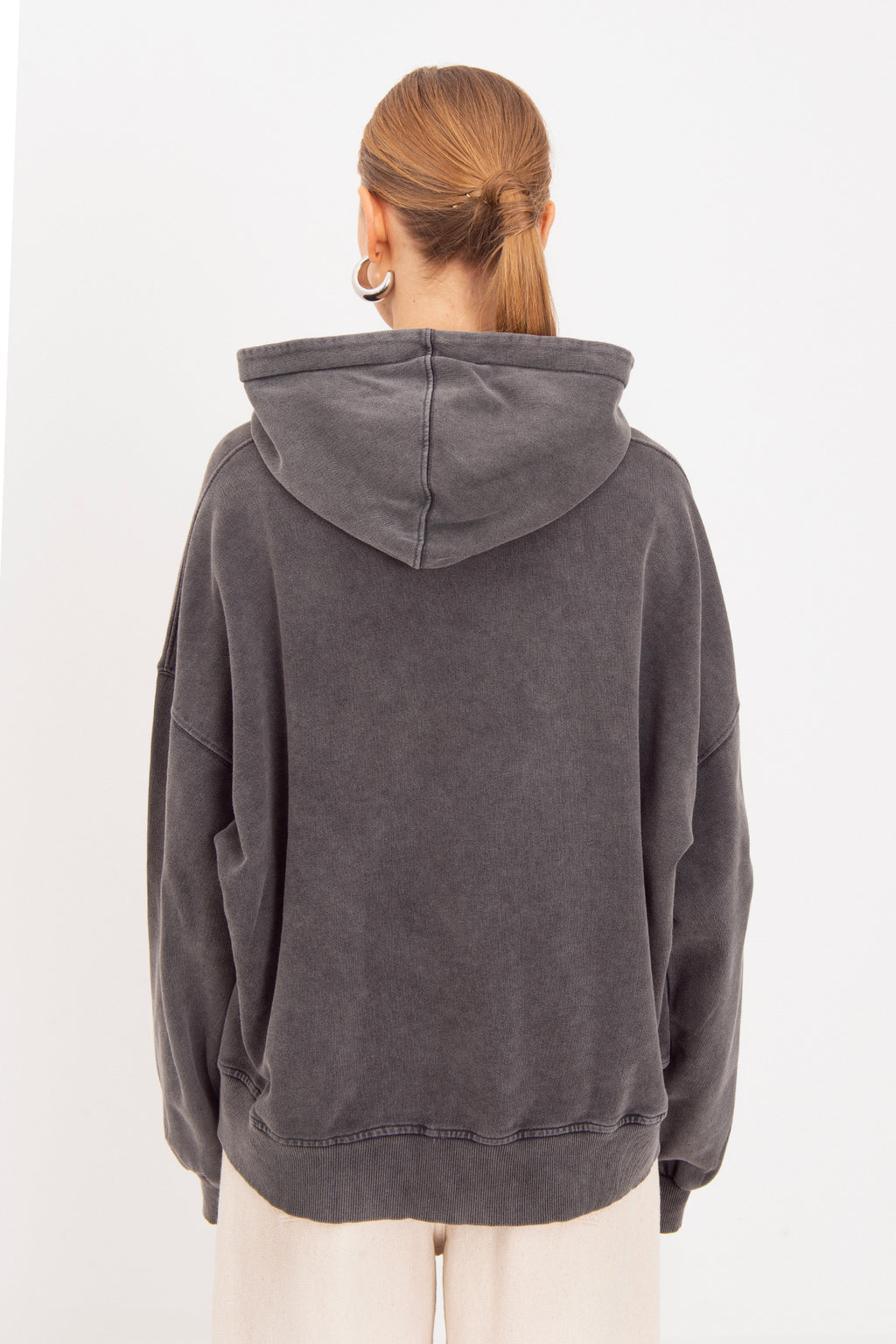 Yıkamalı Baskılı  Kapüşonlu Oversize Sweatshirt