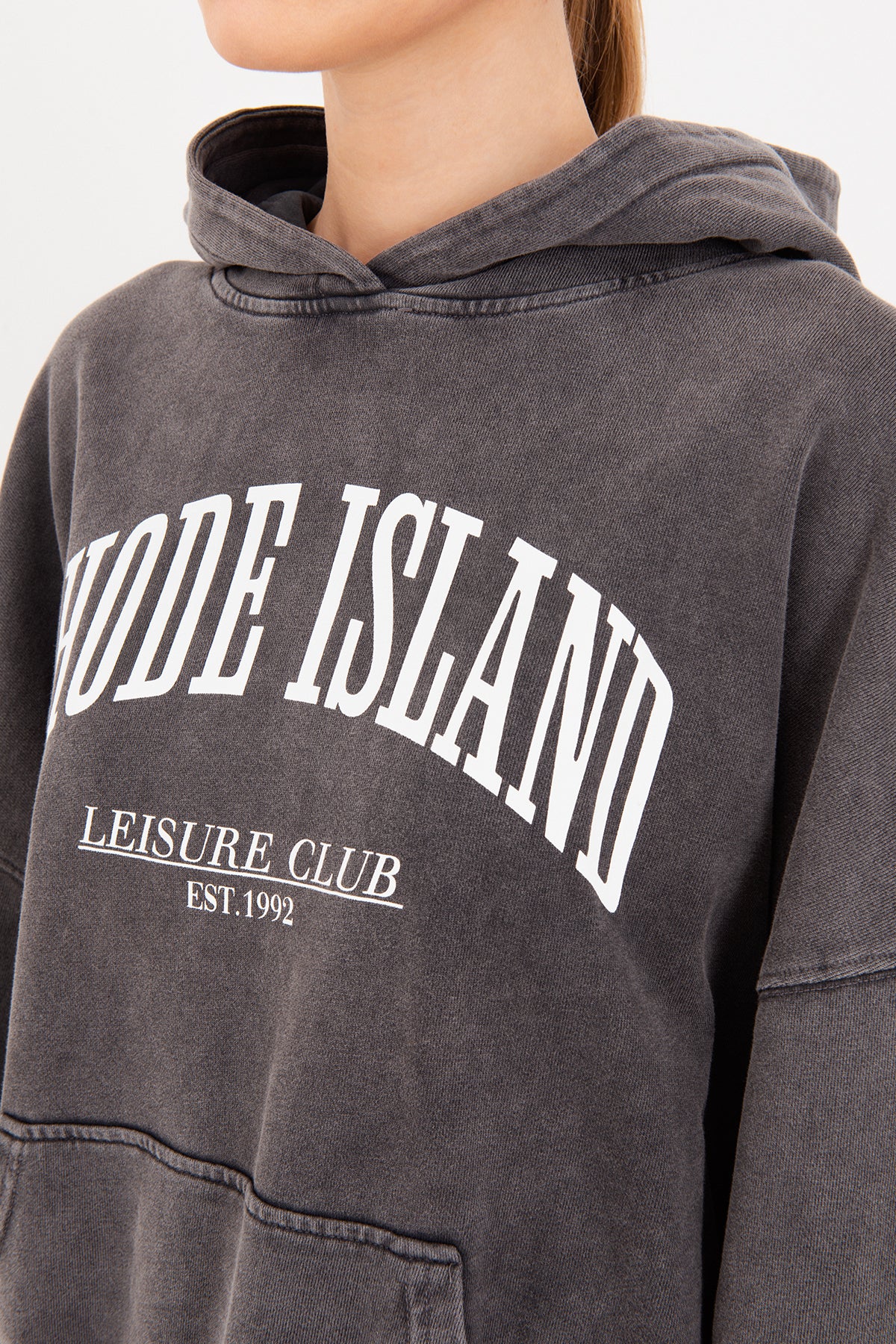 Yıkamalı Baskılı  Kapüşonlu Oversize Sweatshirt