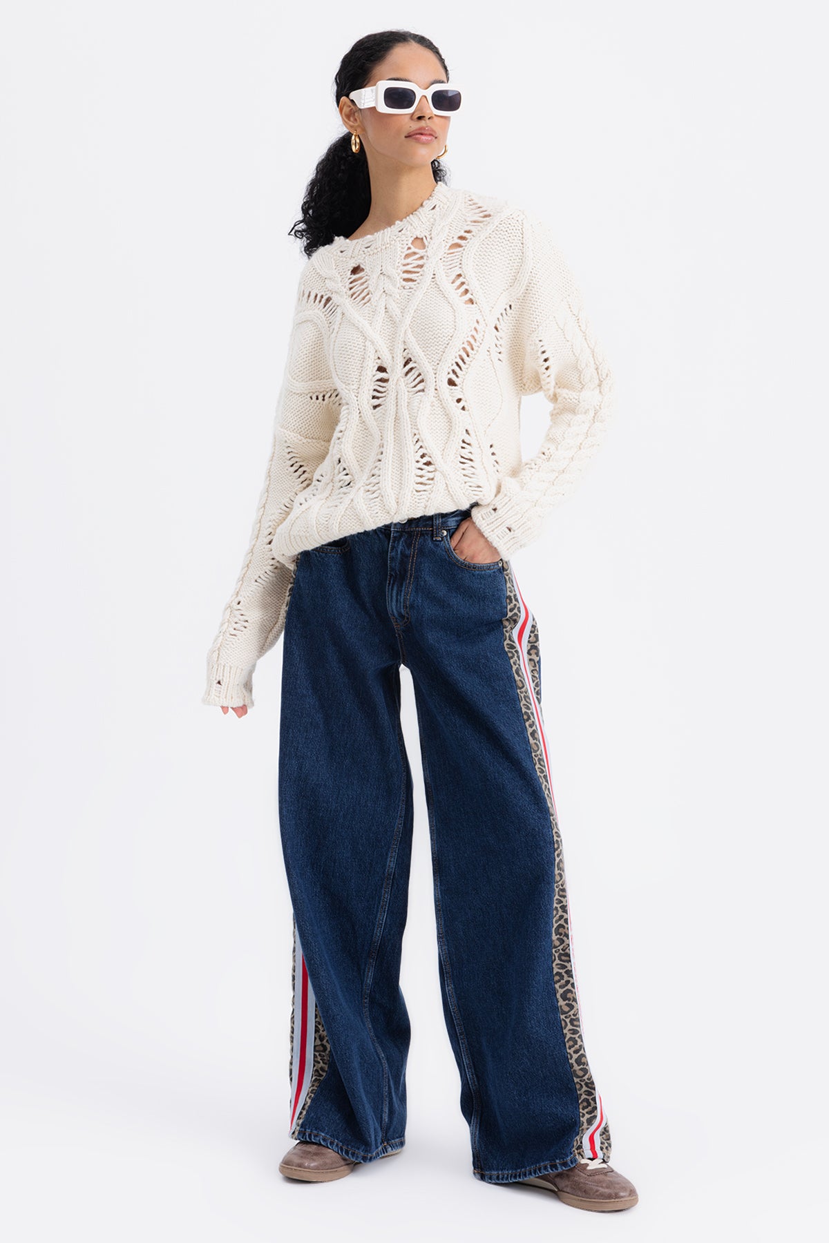 Boxer Detaylı Yan Şeritli Denim Pantolon