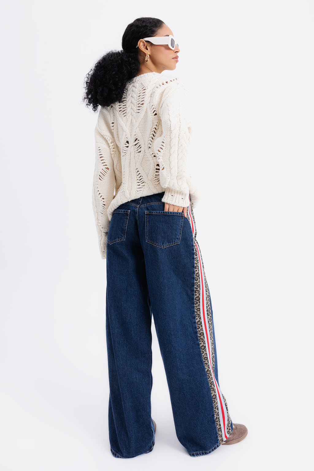 Boxer Detaylı Yan Şeritli Denim Pantolon