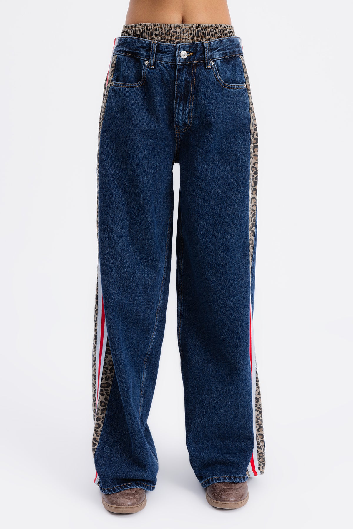 Boxer Detaylı Yan Şeritli Denim Pantolon