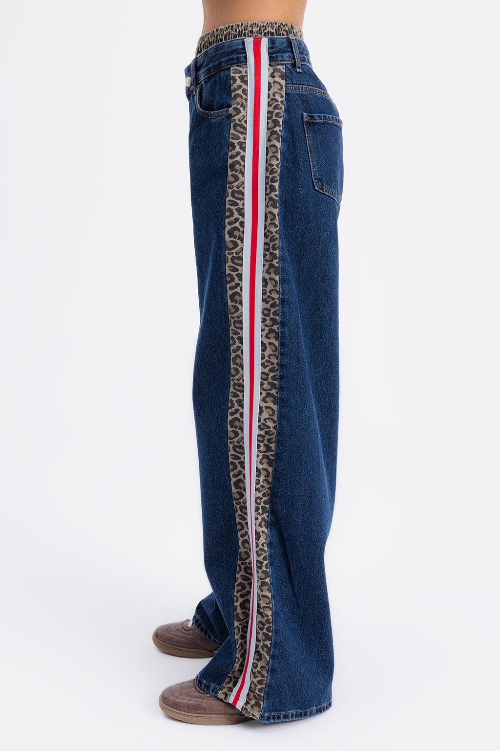 Boxer Detaylı Yan Şeritli Denim Pantolon
