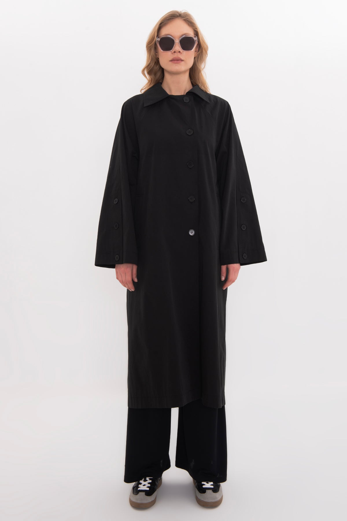Oversize Düğme Detaylı Astarsız Trençkot