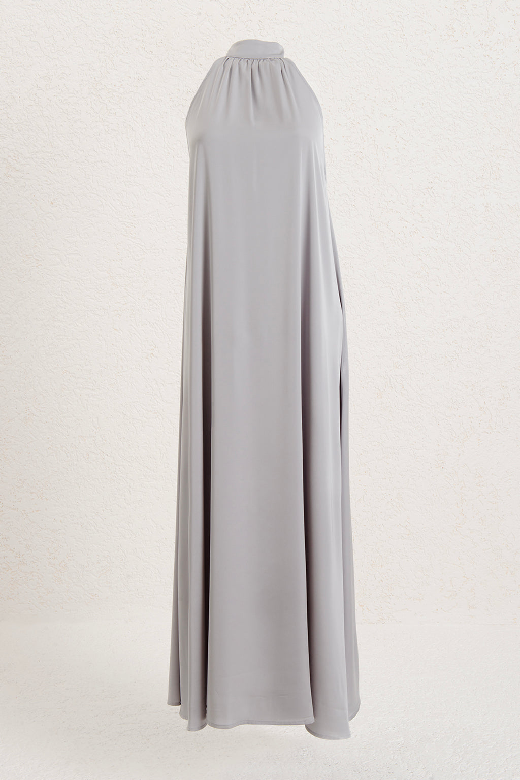 Dik Yakalı Oversize Saten Midi Elbise