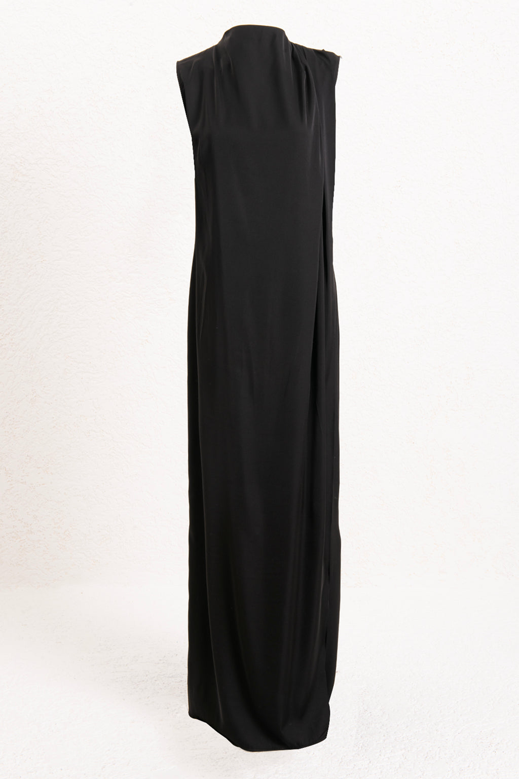 Draped Straight-Cut Silhouette Satin Maxi Dress