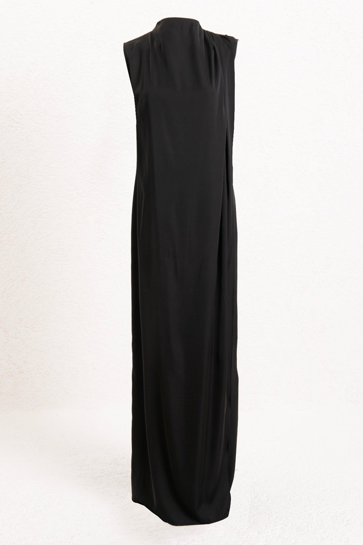 Draped Straight-Cut Silhouette Satin Maxi Dress