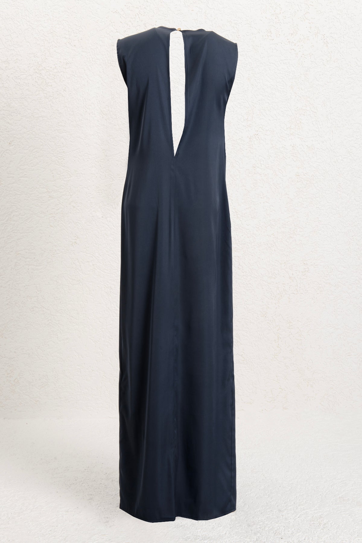 Draped Straight-Cut Silhouette Satin Maxi Dress