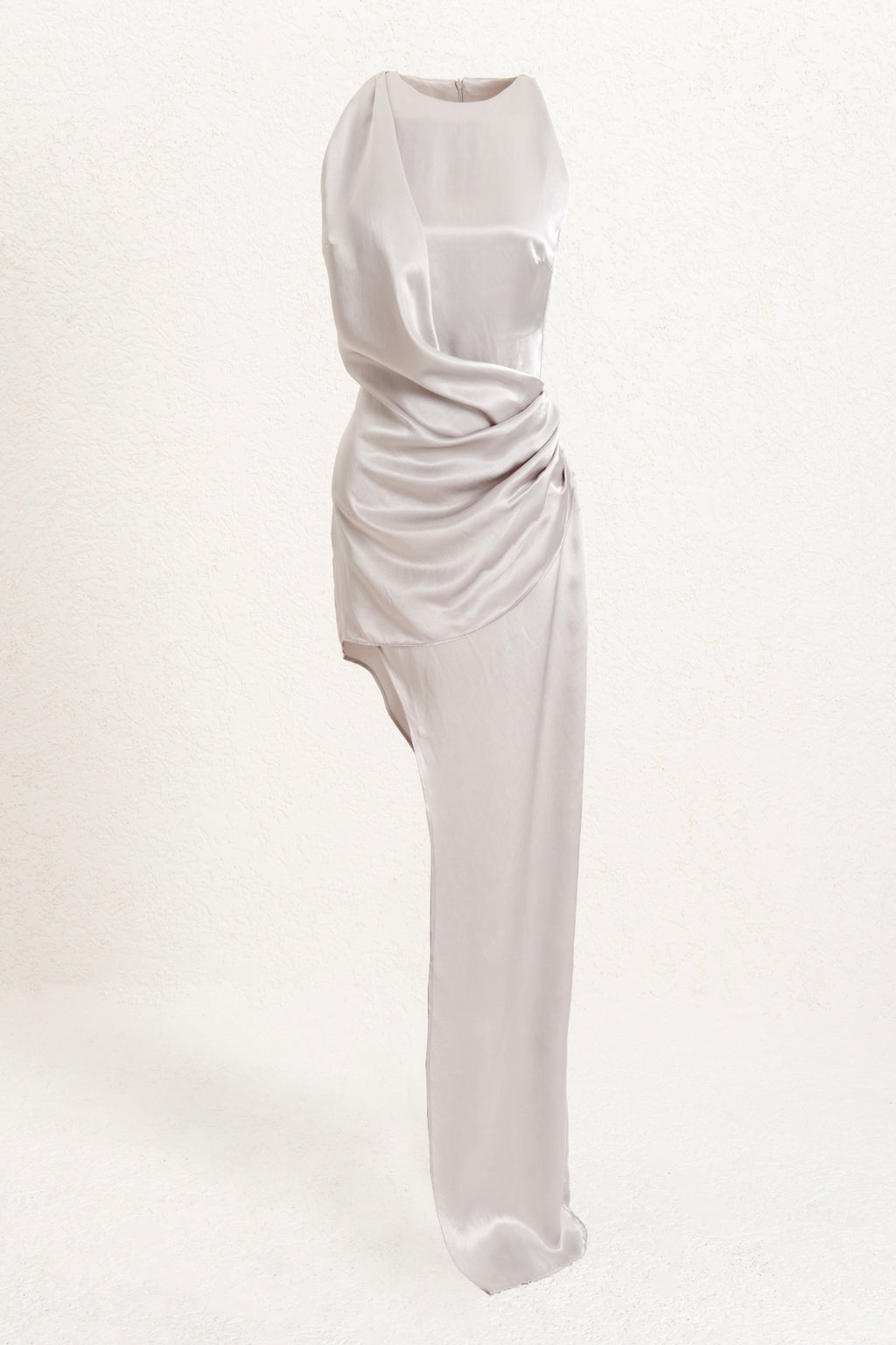 Satin Dress with Asymmetrical Hem Detail