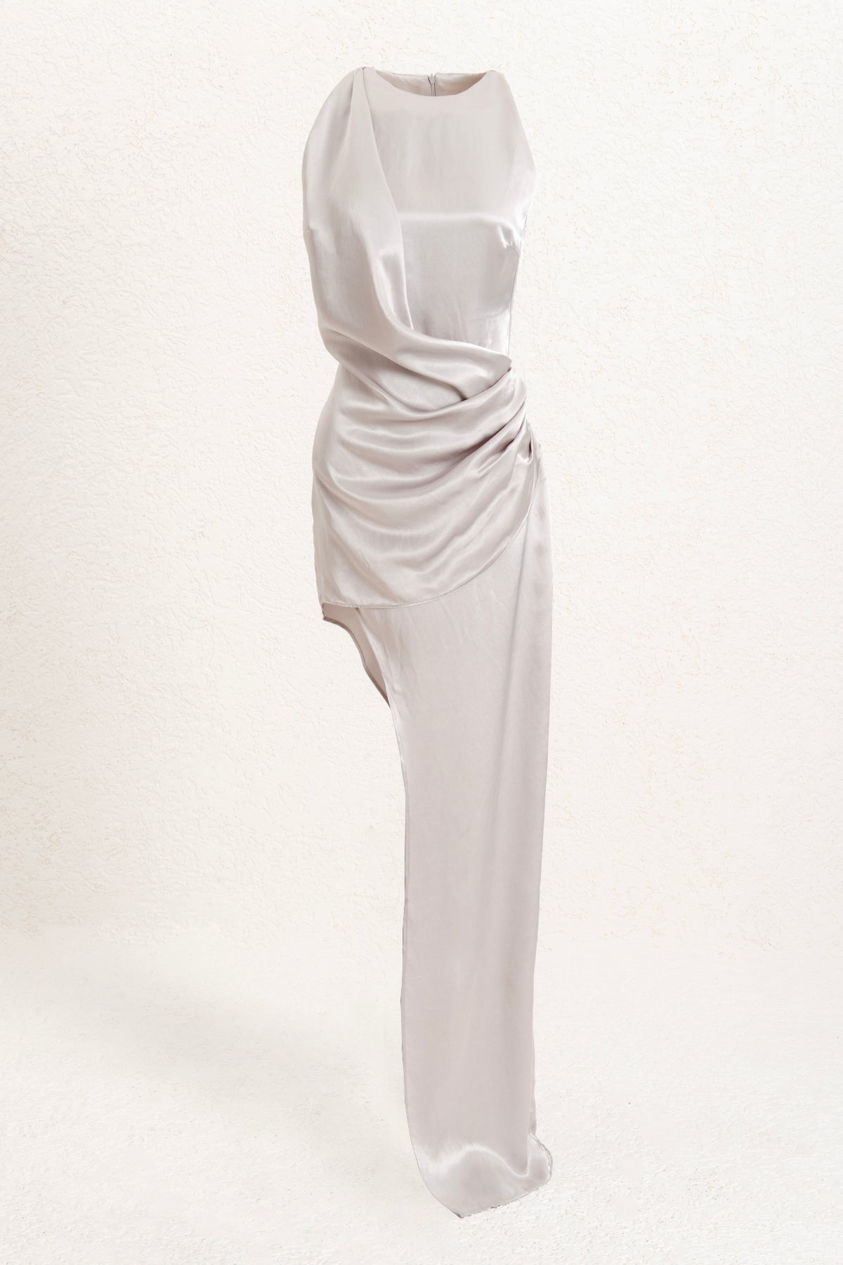 Satin Dress with Asymmetrical Hem Detail