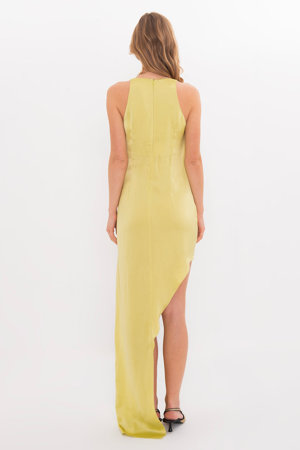 Satin Dress with Asymmetrical Hem Detail