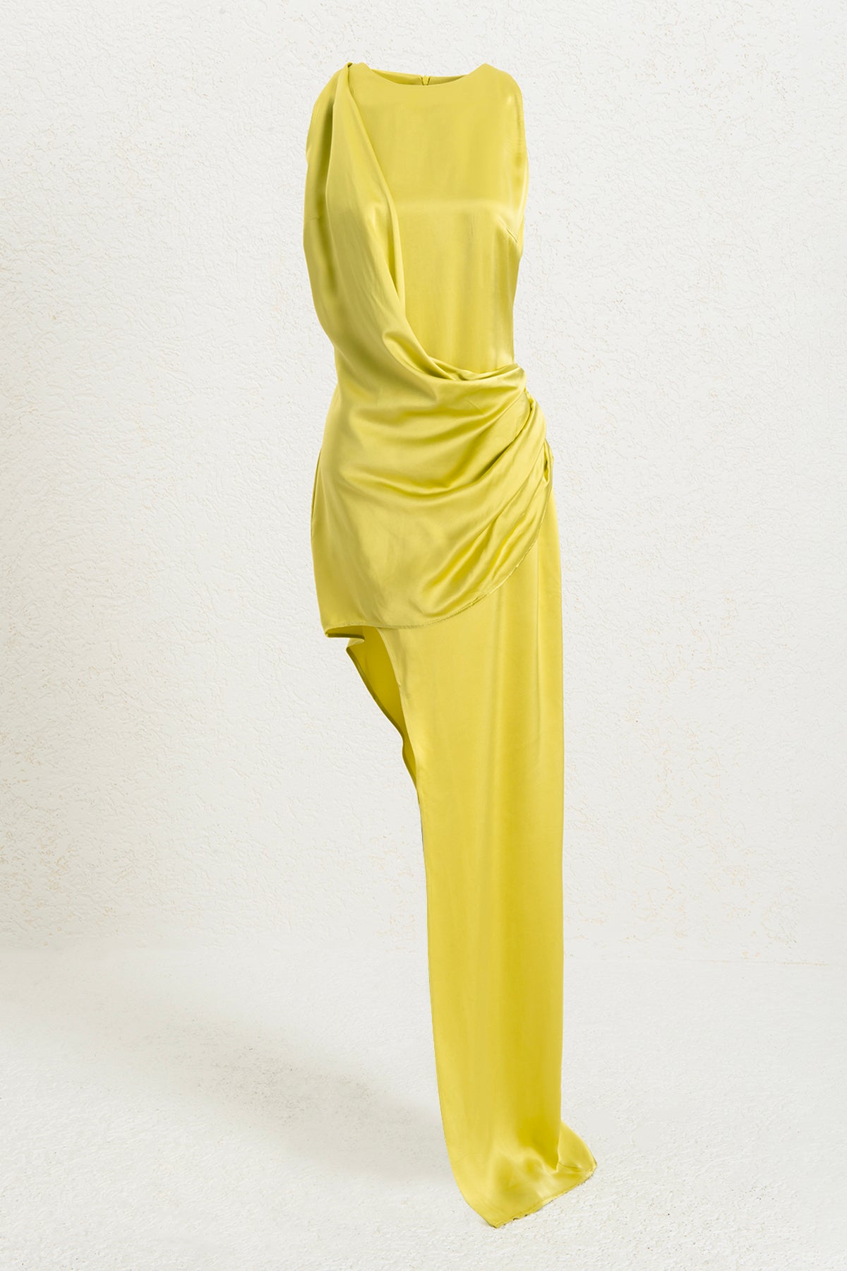 Satin Dress with Asymmetrical Hem Detail
