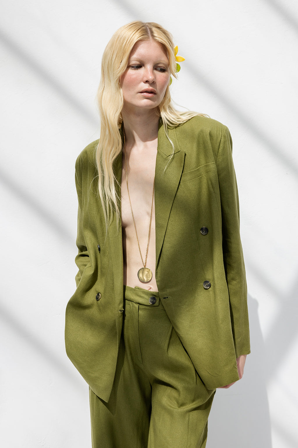 Double-Breasted Linen Blazer Jacket