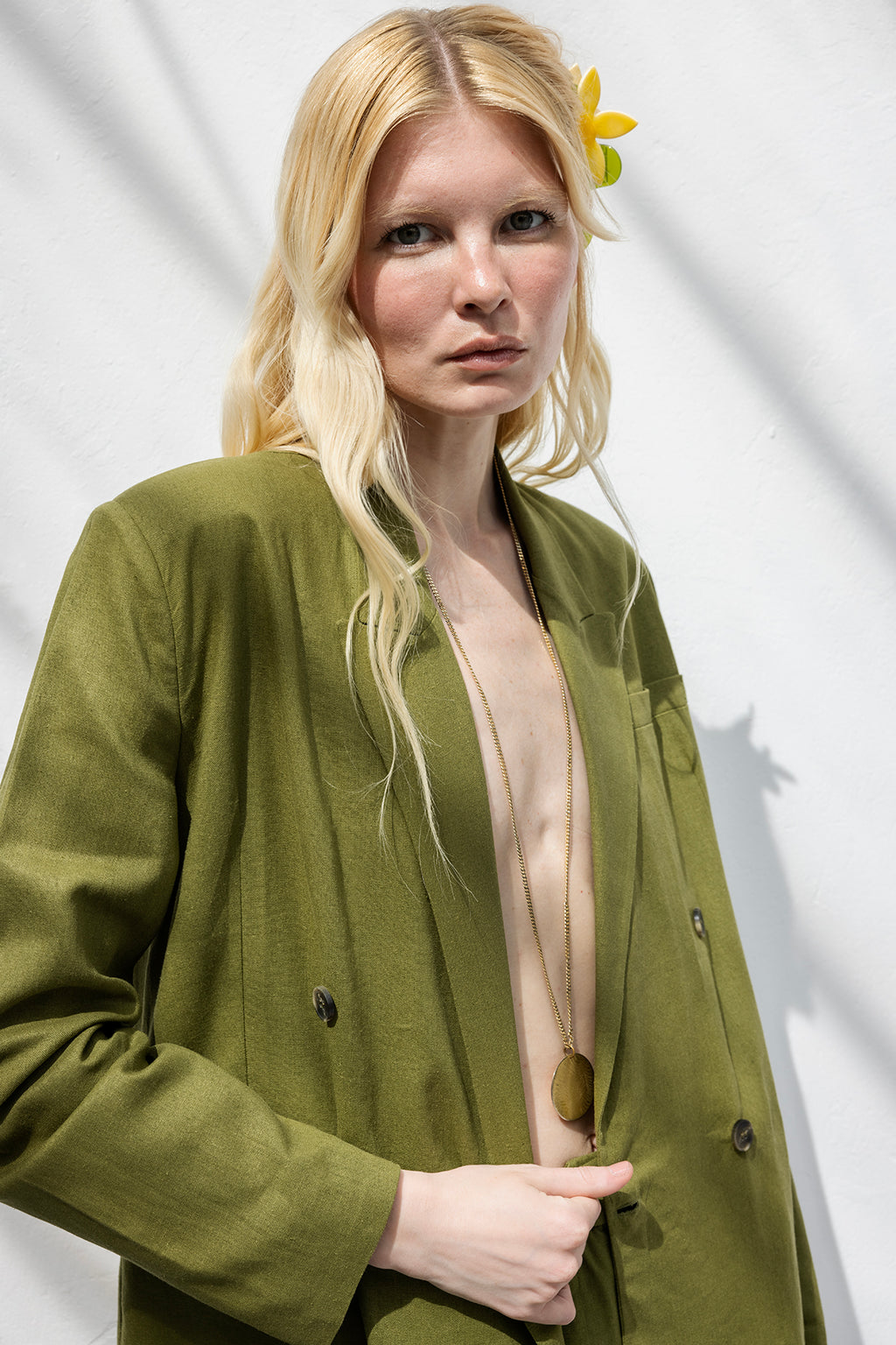 Double-Breasted Linen Blazer Jacket