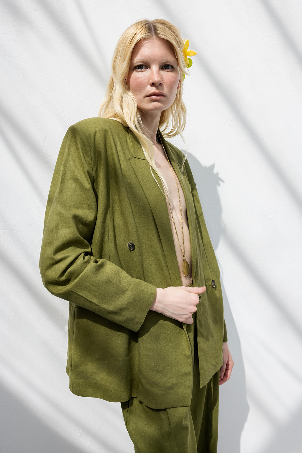 Double-Breasted Linen Blazer Jacket