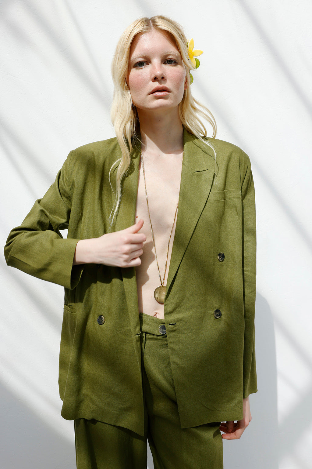 Double-Breasted Linen Blazer Jacket