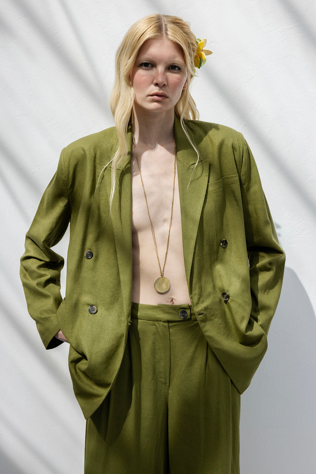 Double-Breasted Linen Blazer Jacket