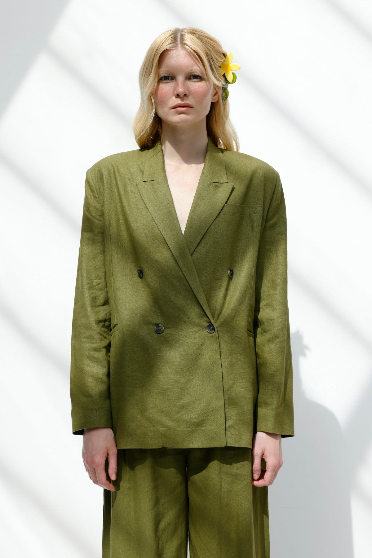 Double-Breasted Linen Blazer Jacket