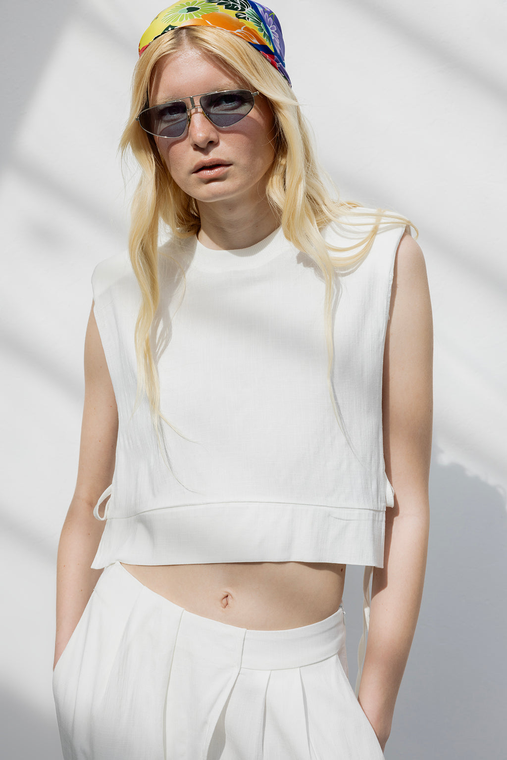 Side Tie Crop Linen Blouse