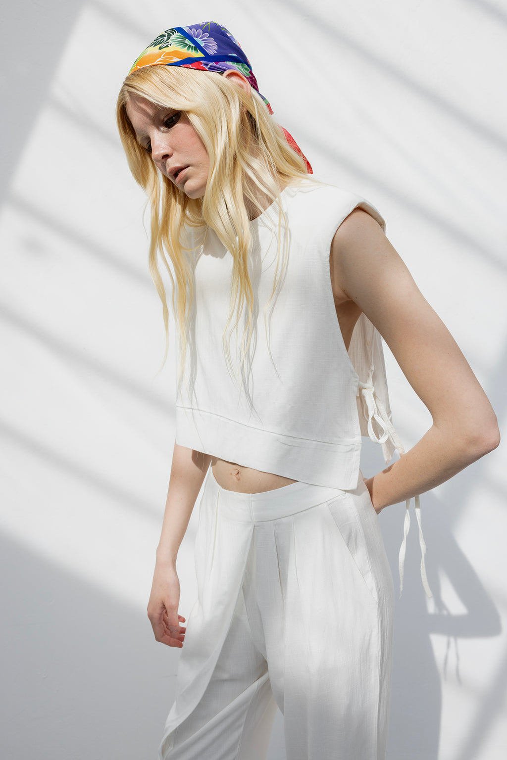 Side Tie Crop Linen Blouse