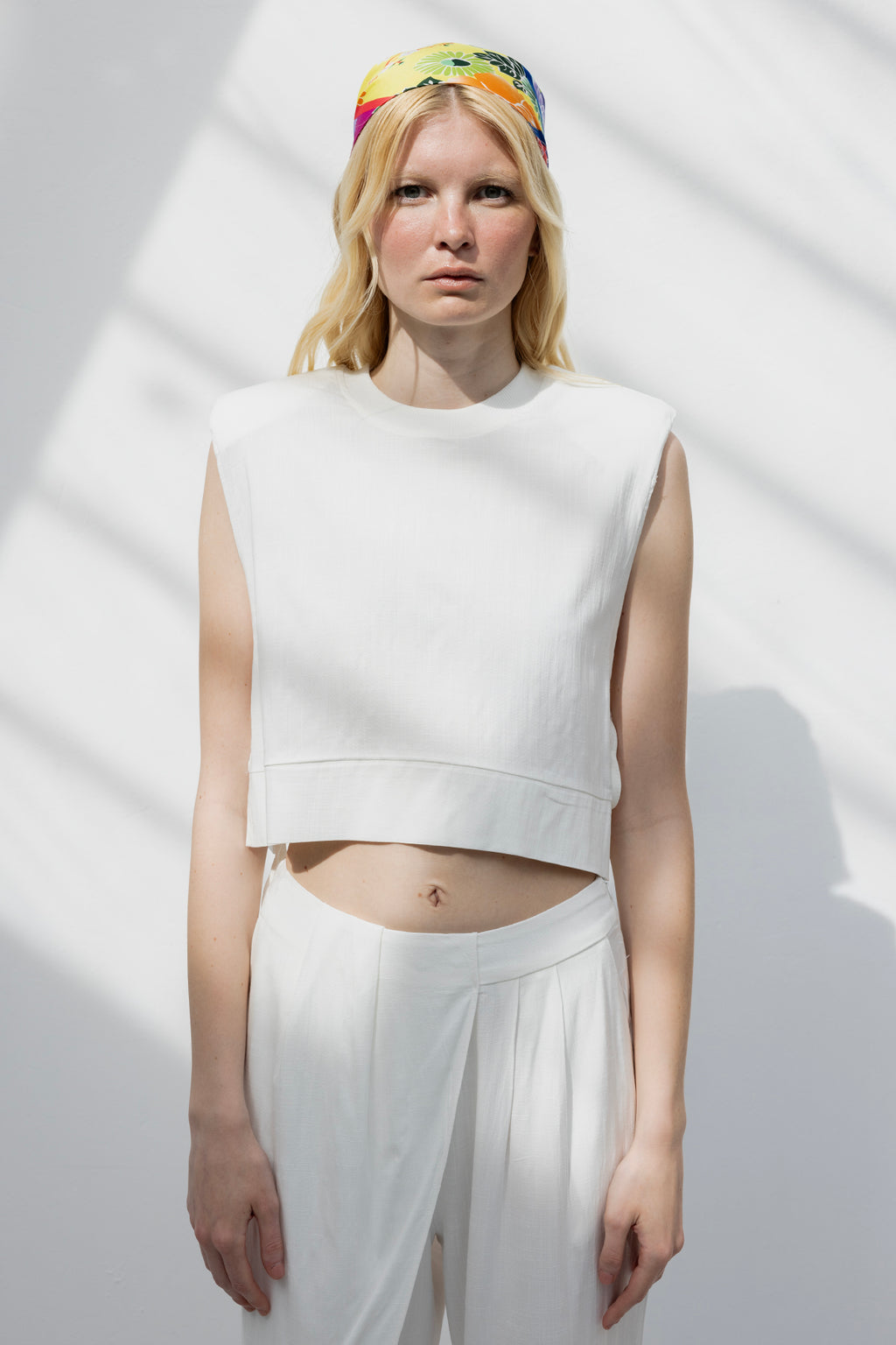 Side Tie Crop Linen Blouse
