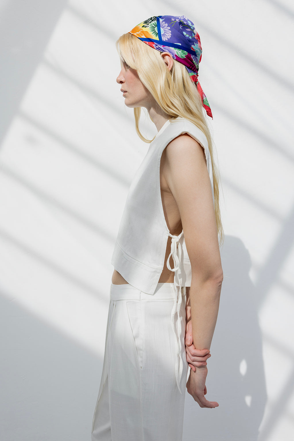 Side Tie Crop Linen Blouse