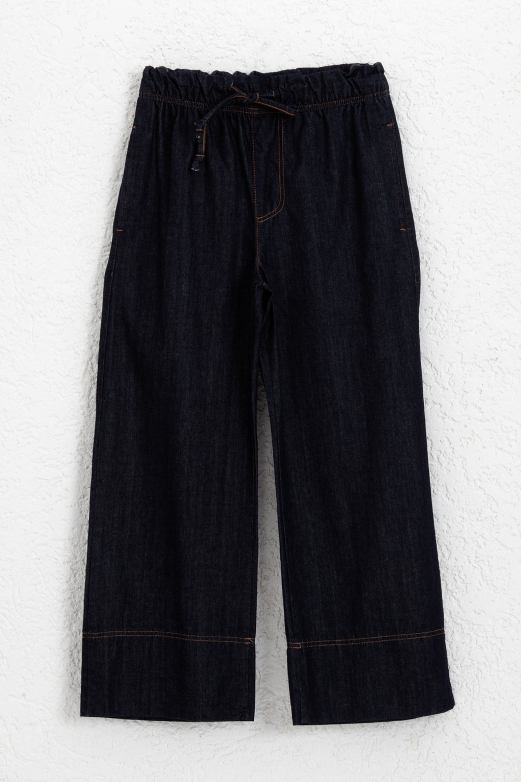 Bağcıklı Geniş Paça Denim Pantolon
