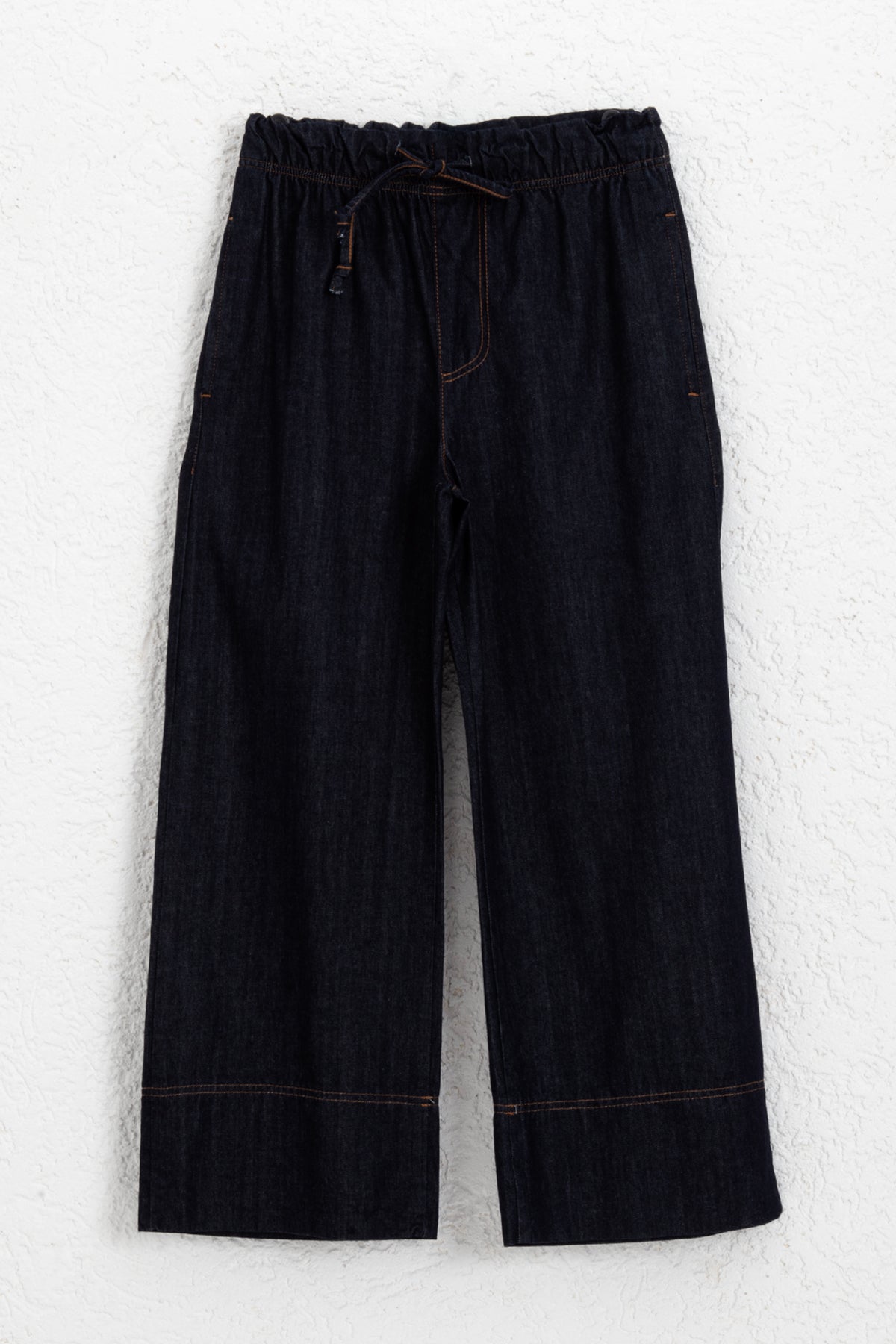 Bağcıklı Geniş Paça Denim Pantolon