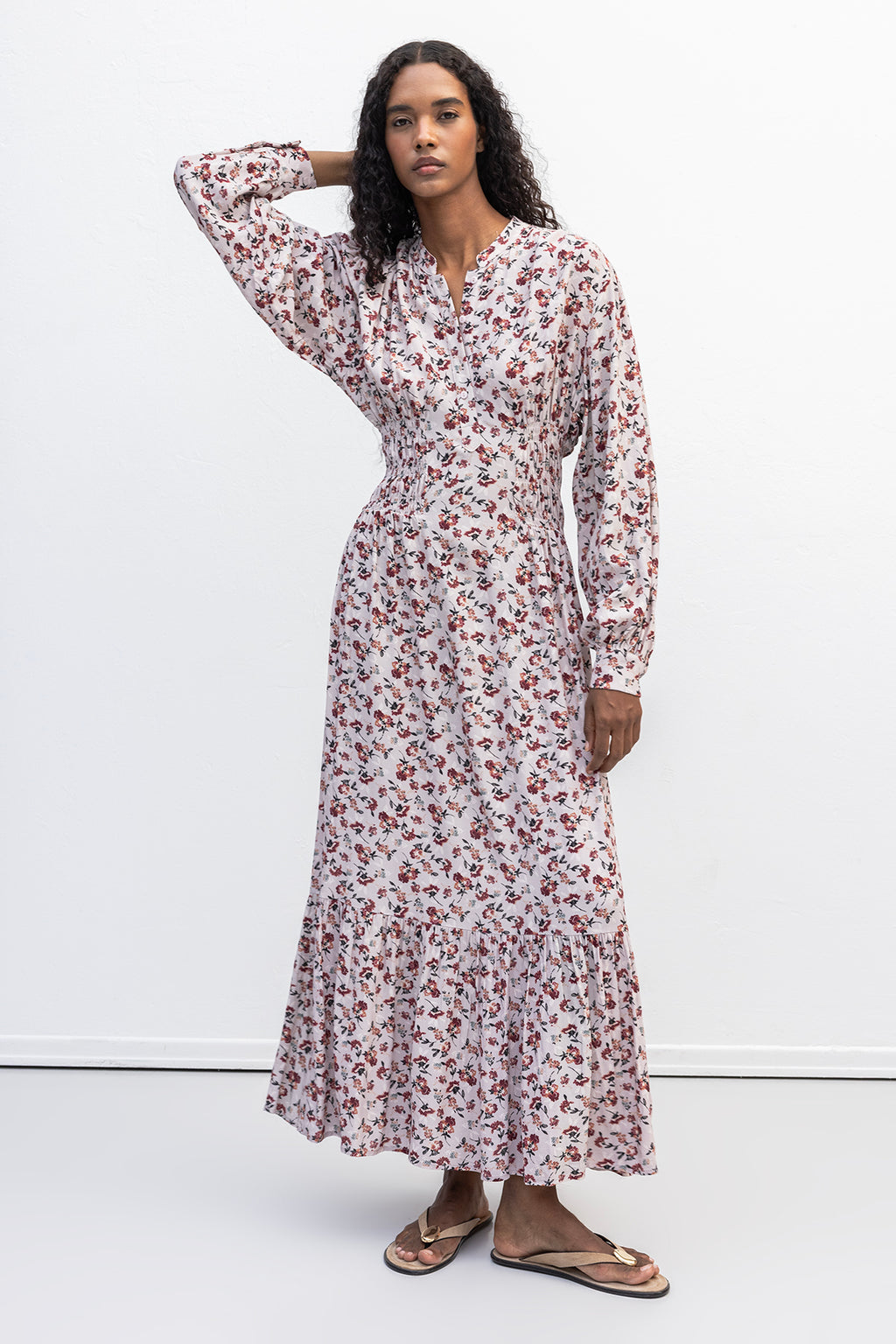 Half-Sleeve Ruffled Midi Dress
