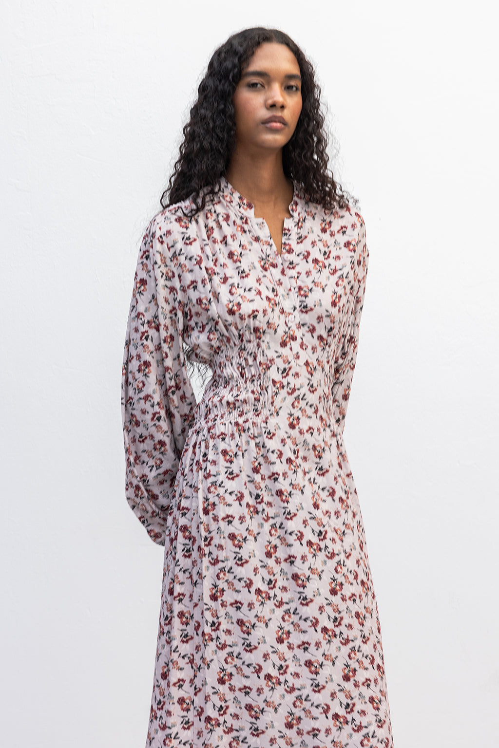 Half-Sleeve Ruffled Midi Dress