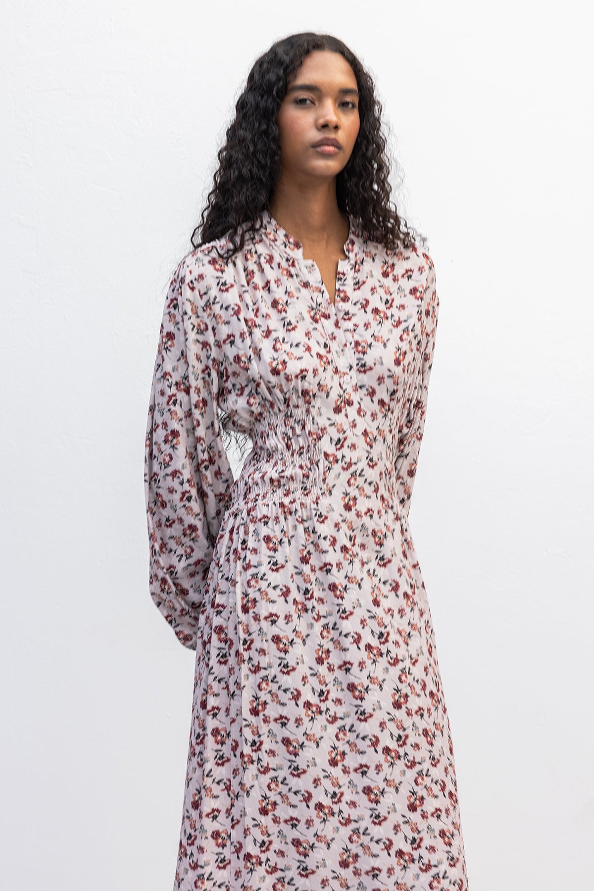 Half-Sleeve Ruffled Midi Dress