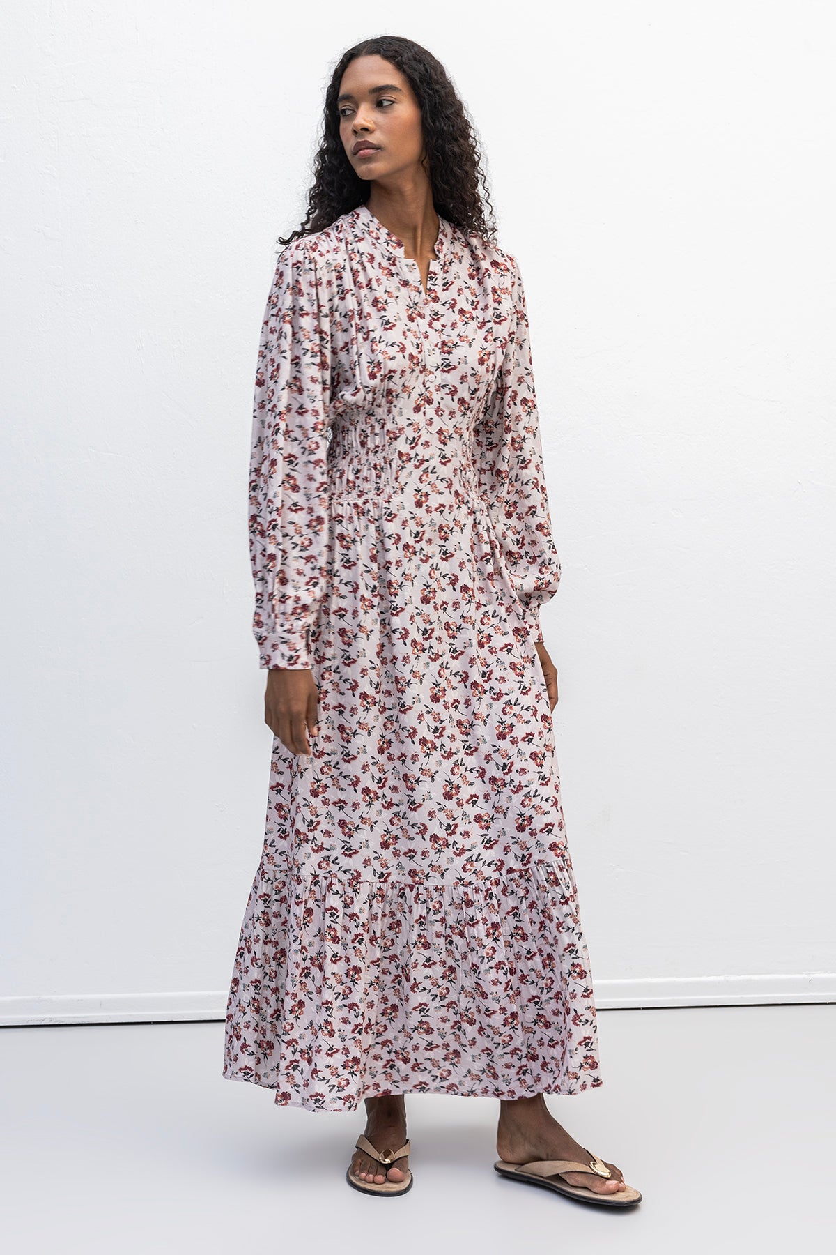 Half-Sleeve Ruffled Midi Dress