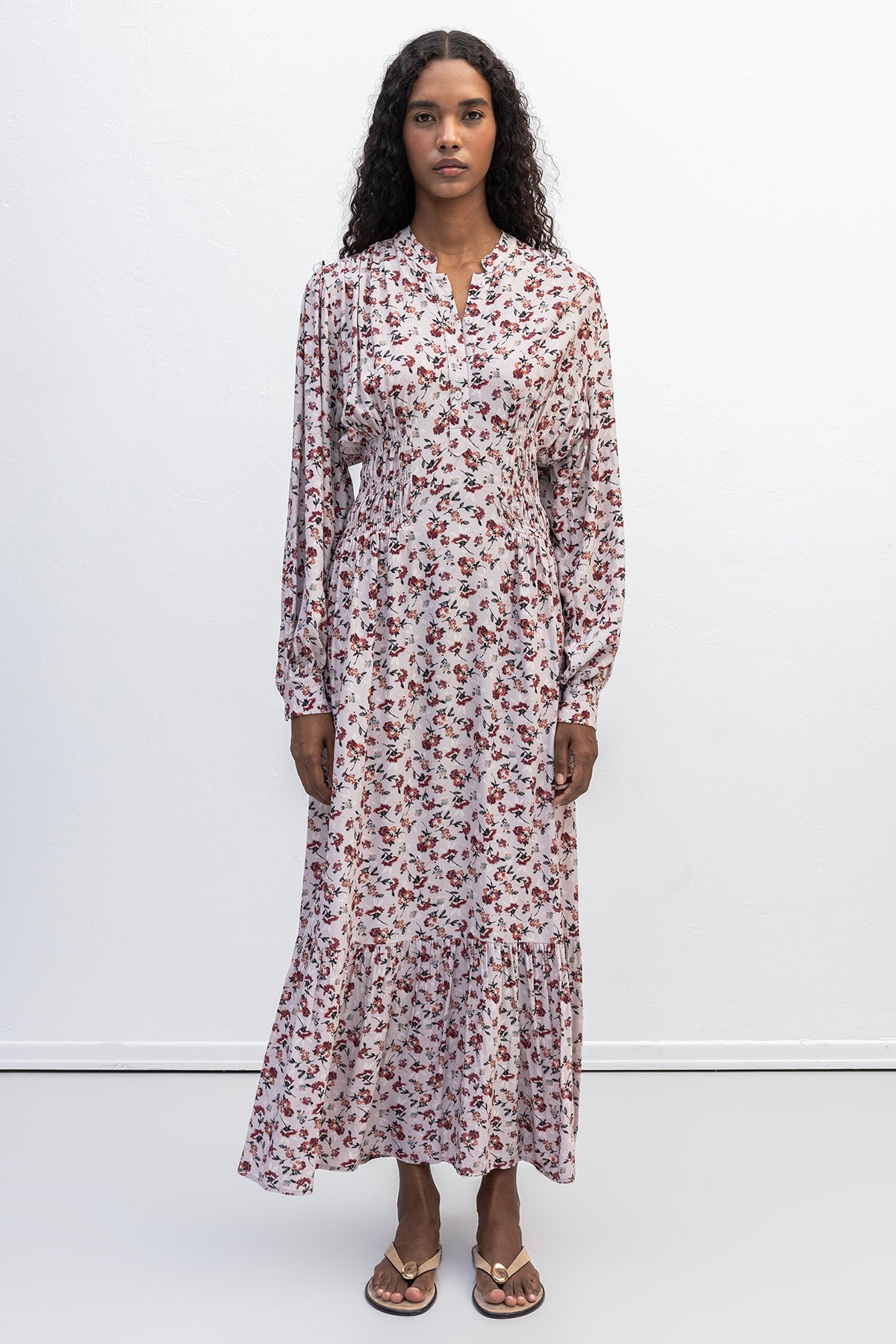 Half-Sleeve Ruffled Midi Dress