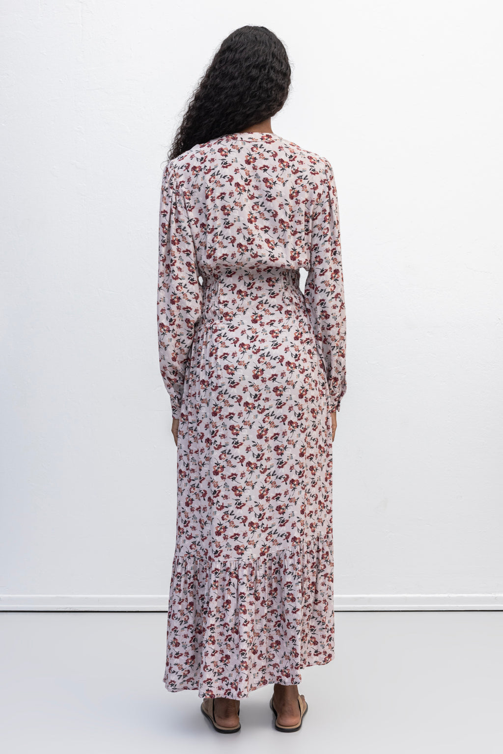 Half-Sleeve Ruffled Midi Dress