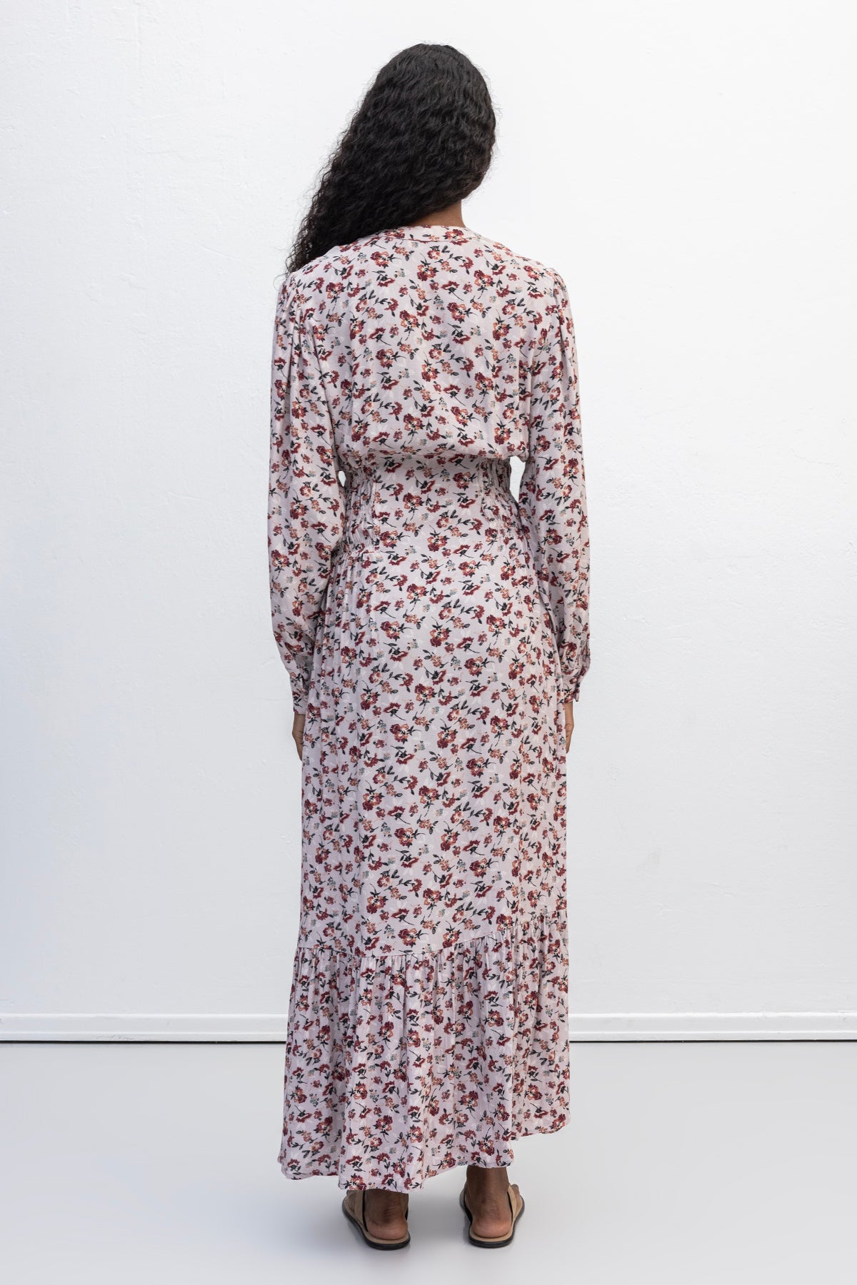 Half-Sleeve Ruffled Midi Dress