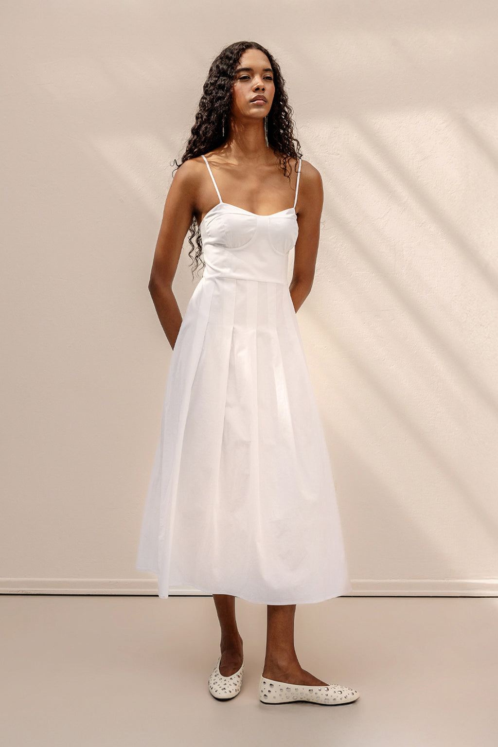 Askılı Pile Detaylı Midi Cotton Elbise