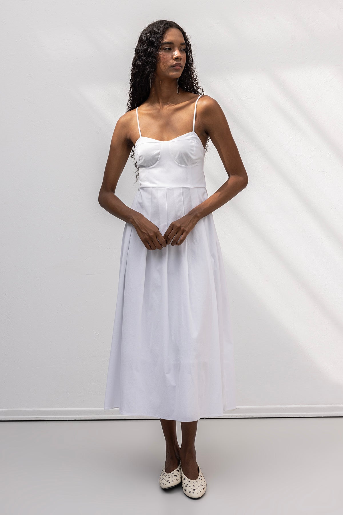 Askılı Pile Detaylı Midi Cotton Elbise