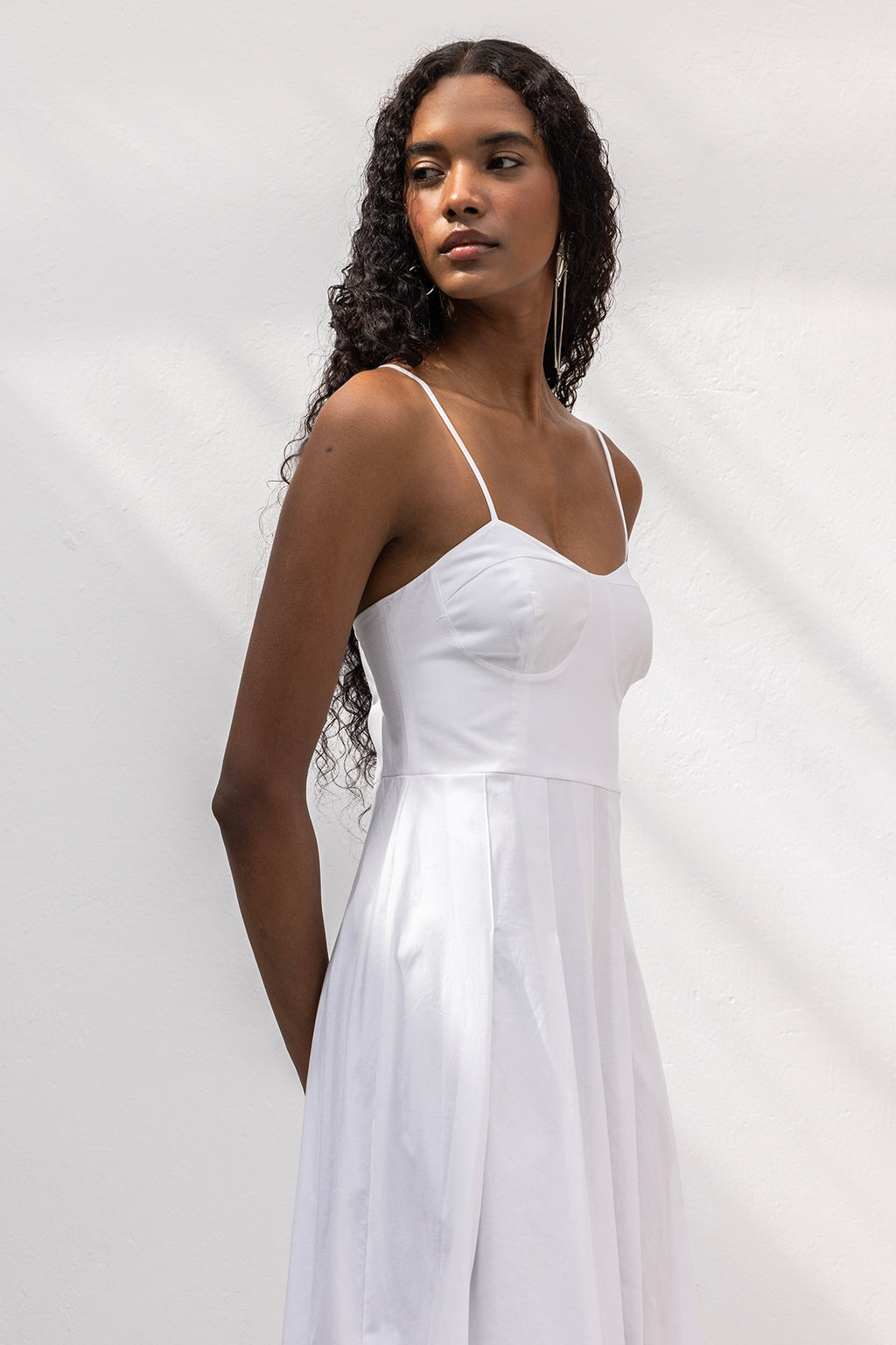 Askılı Pile Detaylı Midi Cotton Elbise