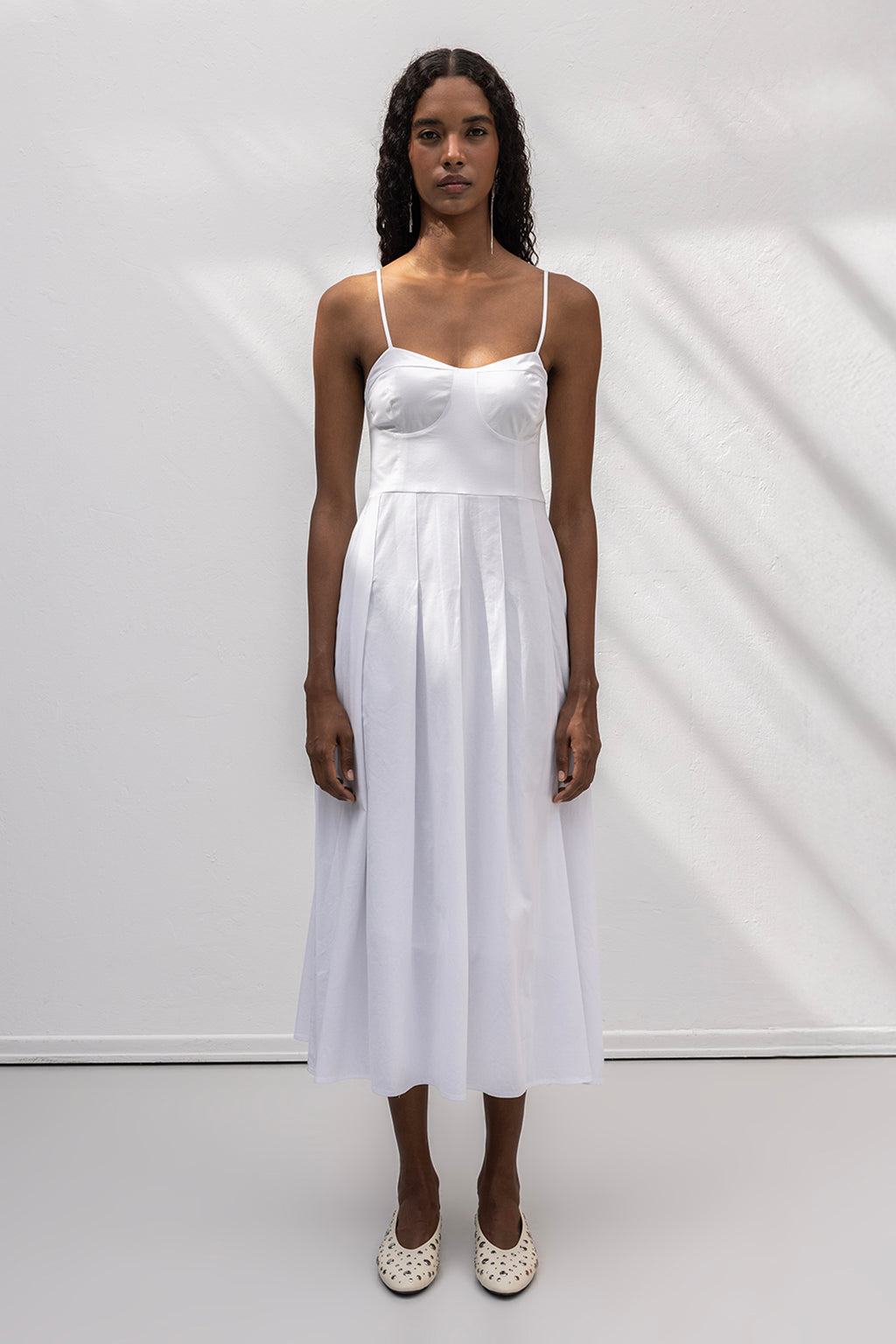 Askılı Pile Detaylı Midi Cotton Elbise