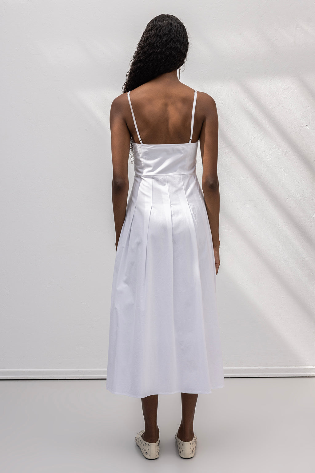 Askılı Pile Detaylı Midi Cotton Elbise