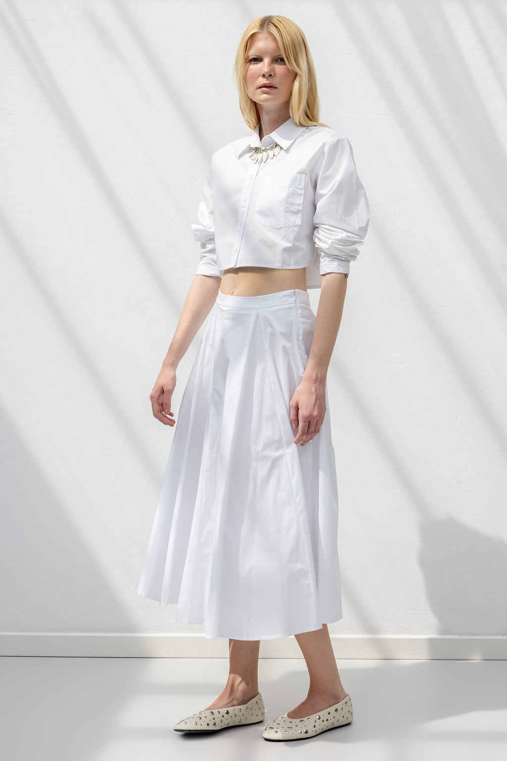 Ruffled Paneled Flared Skirt